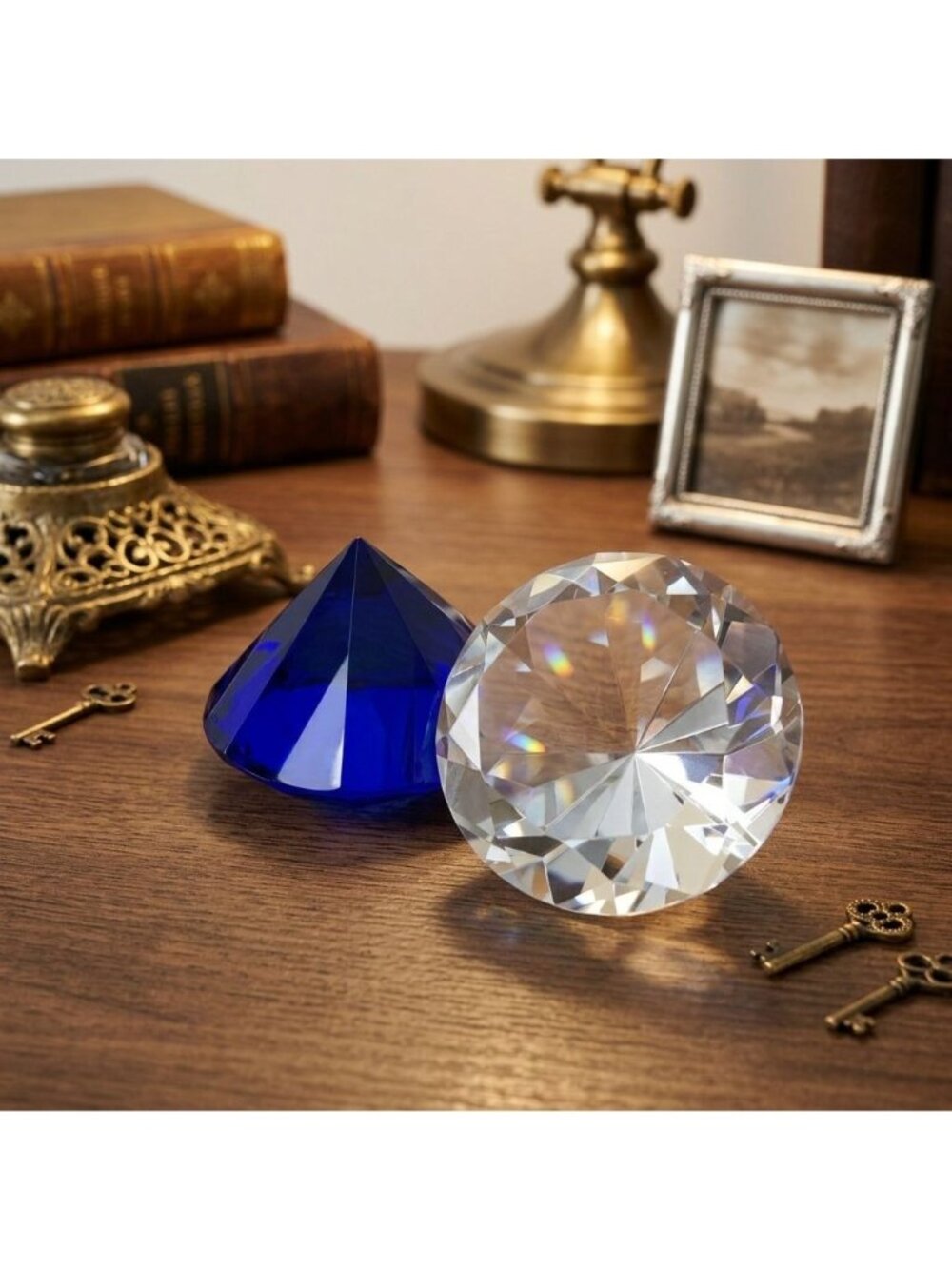 Vintage Style 80mm Brilliant Cut Faceted Crystal Diamond Gem Paperweights Pair